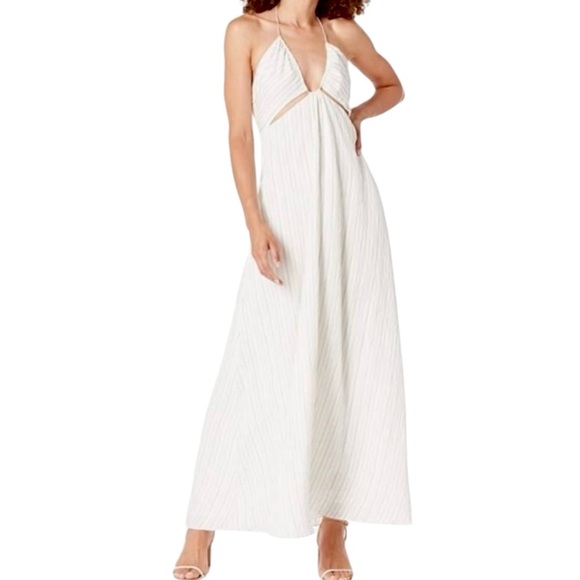 REBECCA TAYLOR | NWT Rumpled Stripe Halter Maxi Dress | White 14 - Picture 4 of 15